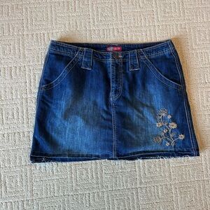 Faded Glory Blue Denim Skirt with Floral Detail